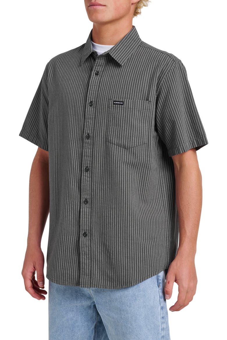 Oxford Stripe Classic Short Sleeve Button-Up Shirt, Alternate, color, PHANTOM