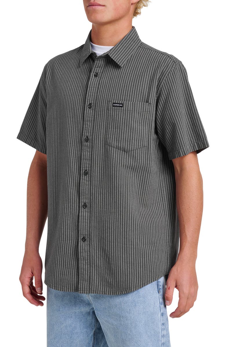 Quiksilver Oxford Stripe Classic Short Sleeve Button-Up Shirt, Alternate, color, Phantom