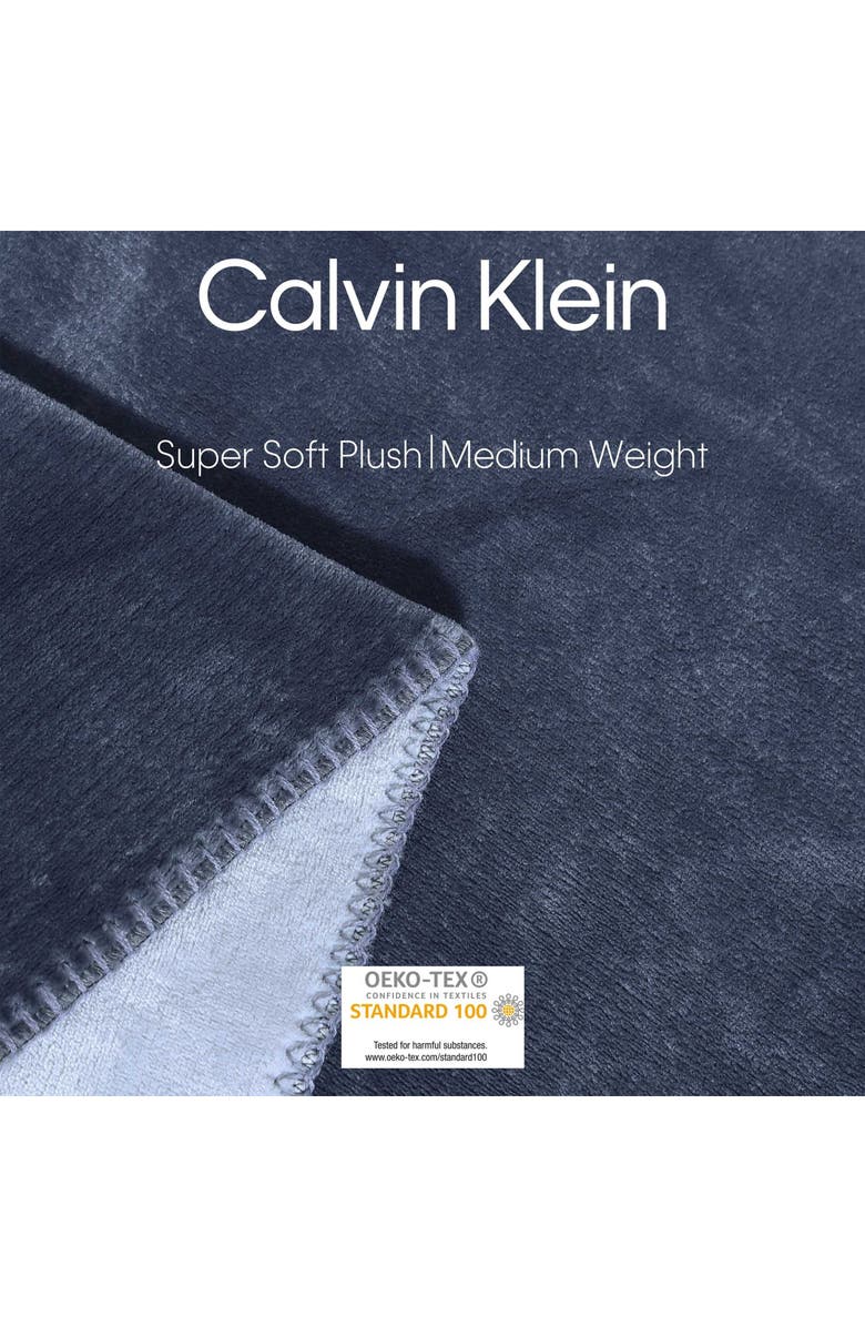 Calvin Klein Home Modern Reversible Solid Plush Blanket, Alternate, color, Medium Blue