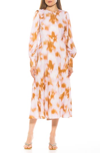 Alexia Admor Sophie Long Sleeve Fit & Flare Maxi Dress In Lilac Multi