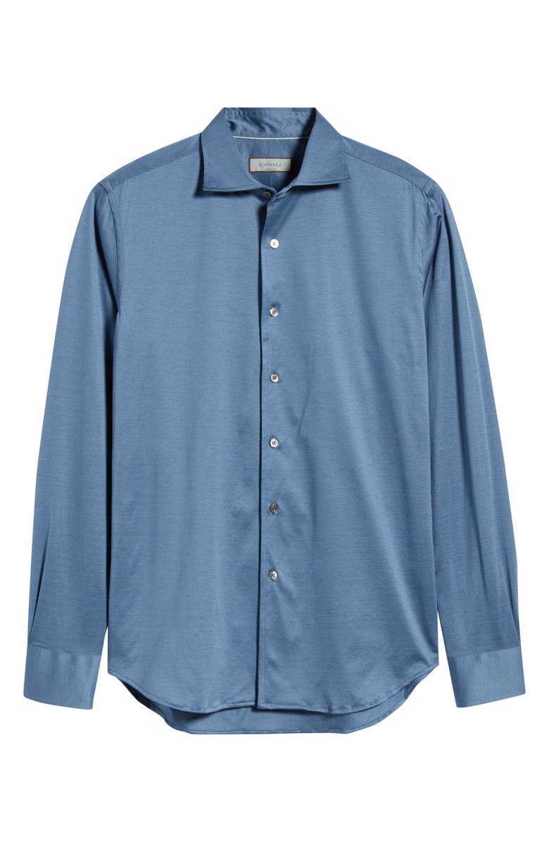 Canali Regular Fit Cotton Jersey Dress Shirt, Alternate, color, Blue