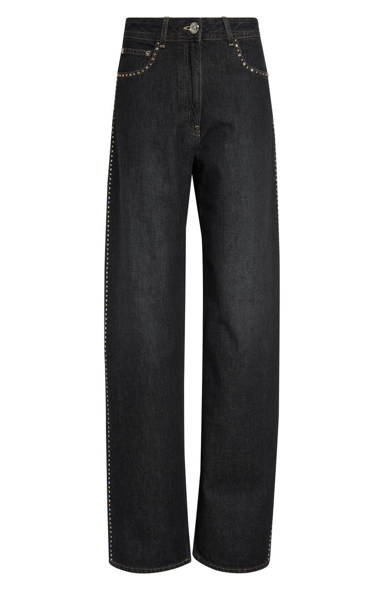 Versace Studded Straight Leg Jeans, Alternate, color, Black