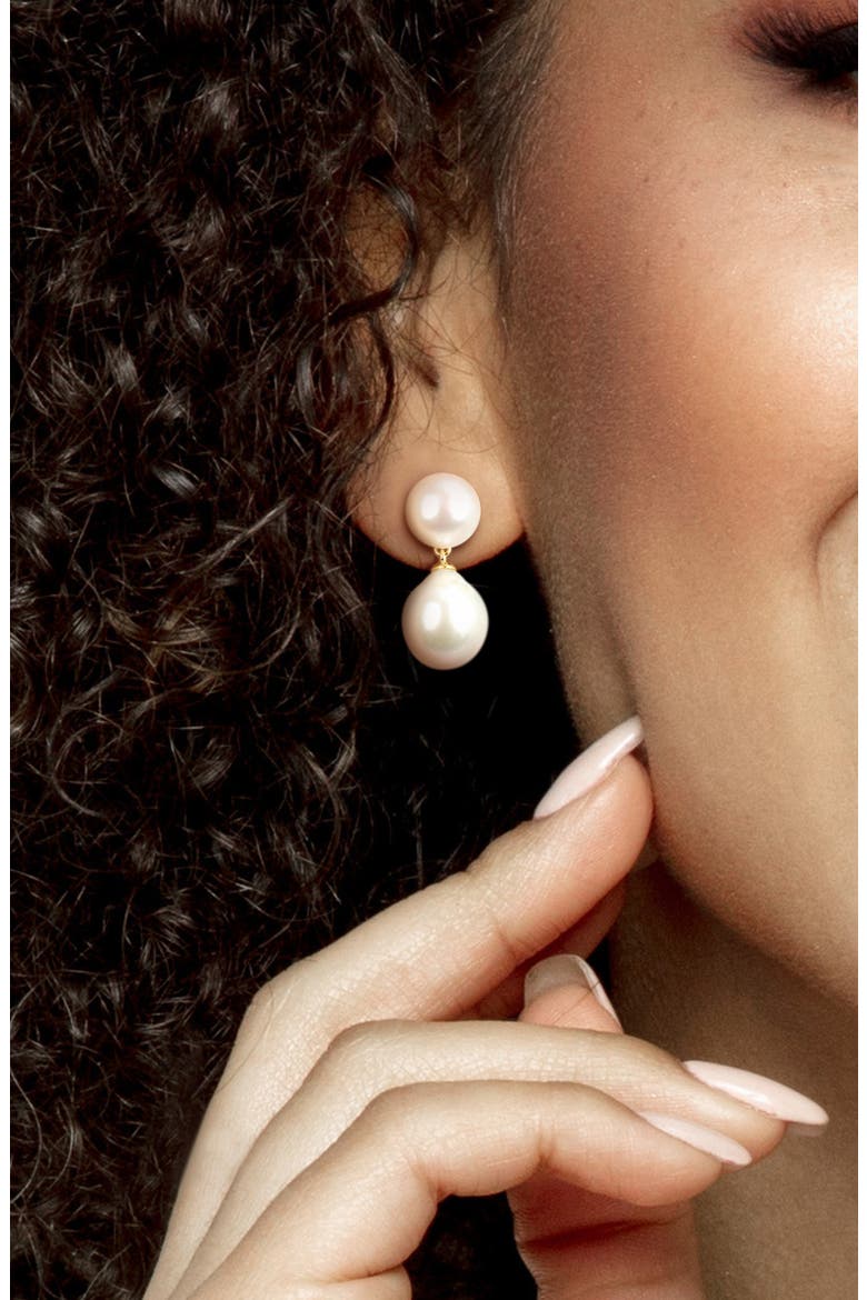 10k Gold Cultured Pearl Drop Earrings, Alternate, color, WHITE