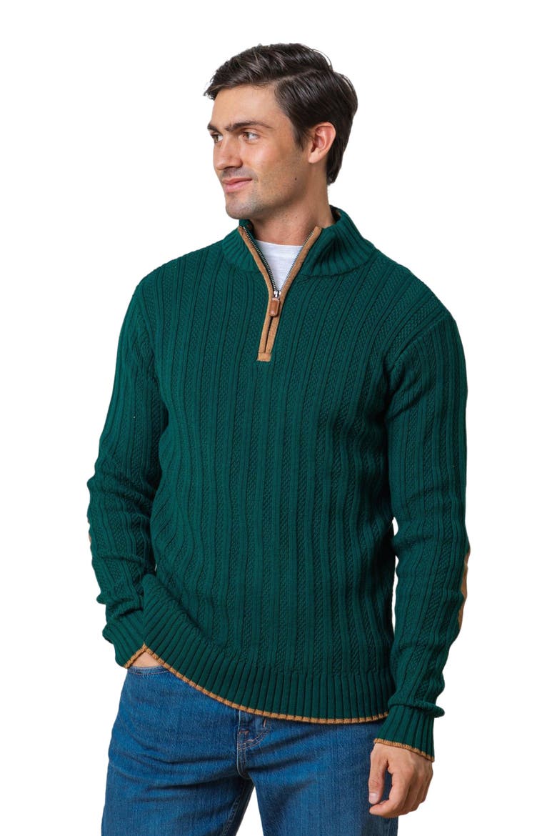 Men's Organic Half Zip Sweater with Suede Trim, Main, color, Deep Green Rib