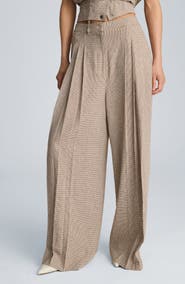 Kenneth Cole Triple Pleat Wide Leg Linen Blend Pants