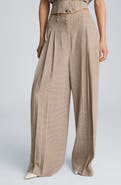 Kenneth Cole Triple Pleat Wide Leg Linen Blend Pants