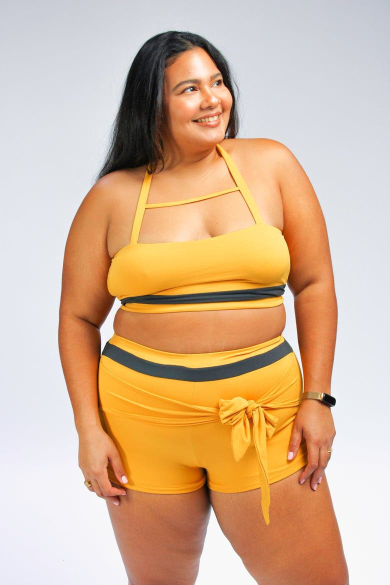 Moe Tie-Front Swim Shorts, Alternate, color, Mustard Yellow