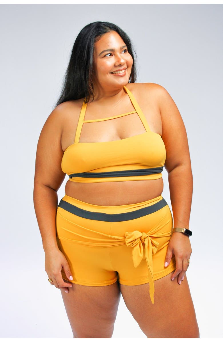 Mary Mercedes Moe Tie-Front Swim Shorts, Alternate, color, Mustard Yellow