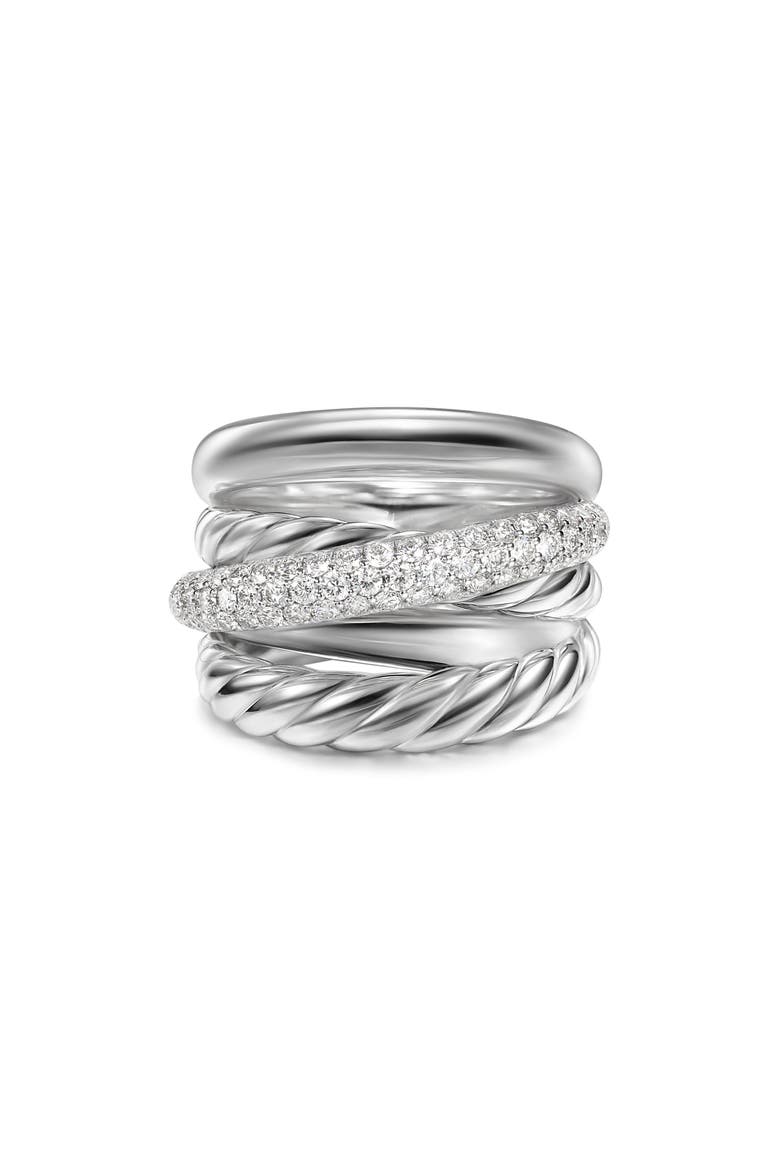 Bold Crossover Five-Row Diamond Stacked Ring, Main, color, STERLING SILVER