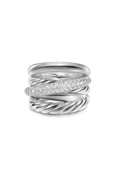 Bold Crossover Five-Row Diamond Stacked Ring