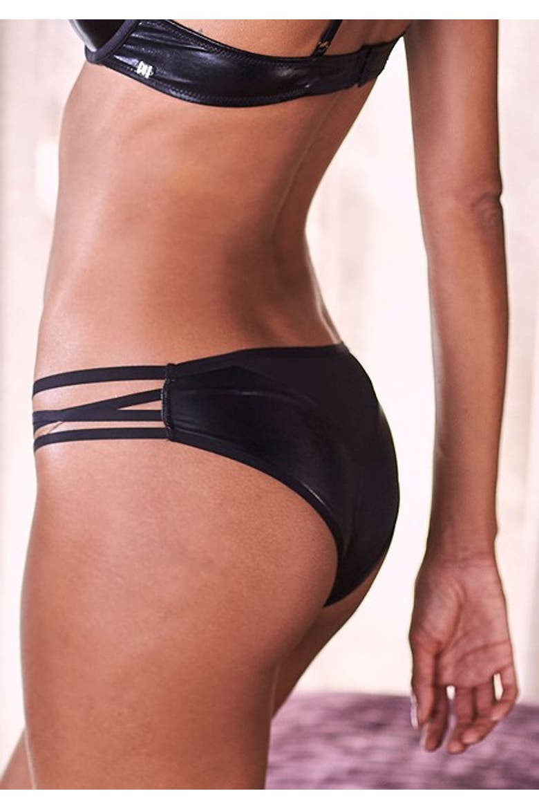 Women's Faux Leather Bikini Brief, Alternate, color, Black