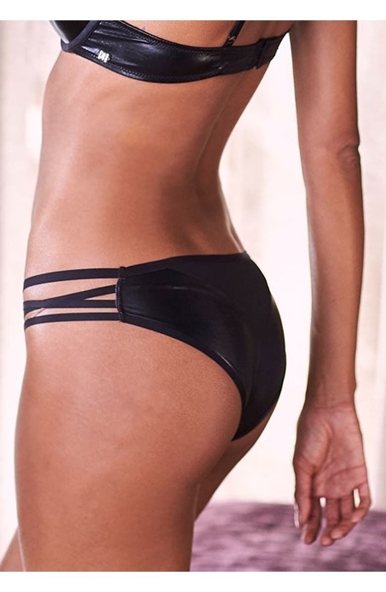 LASCANA Women's Faux Leather Bikini Brief, Alternate, color, Black