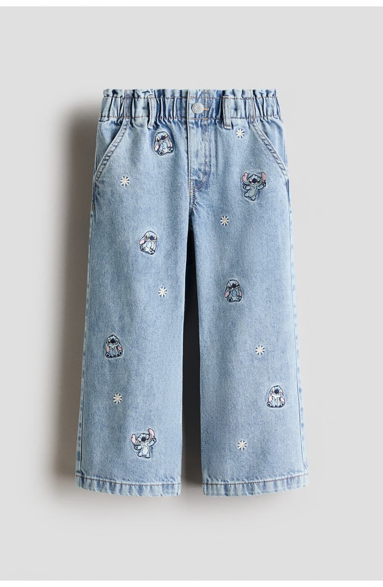 H&M Motif-detail Wide Leg Jeans, Main, color, Denim Blue/Lilo & Stitch