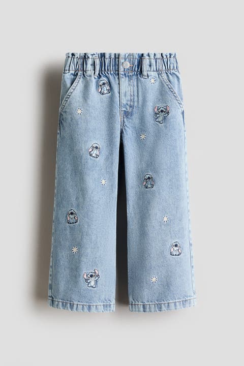 Motif-detail Wide Leg Jeans