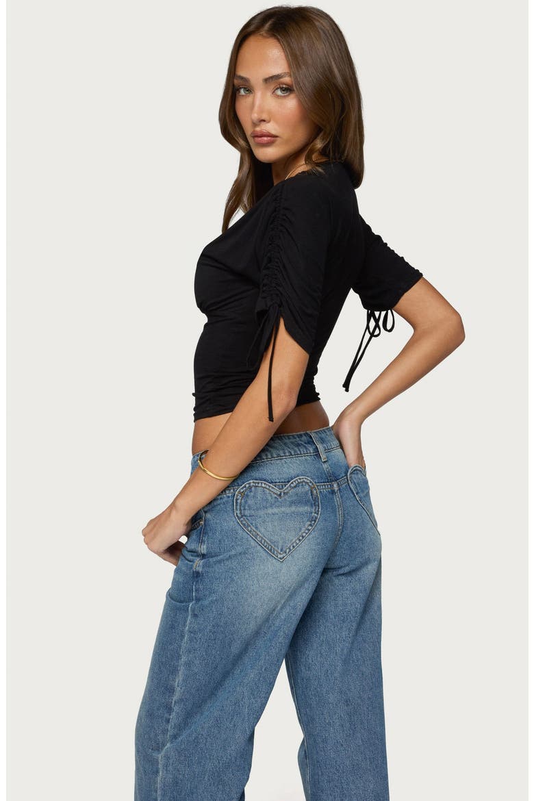 Muriel Drawstring V-Neck Top, Alternate, color, BLACK