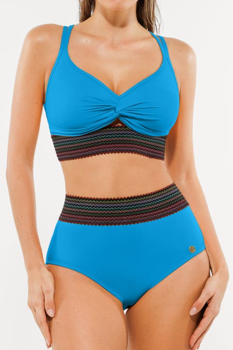 Boho Trim High Waist Tummy Control Bikini Set