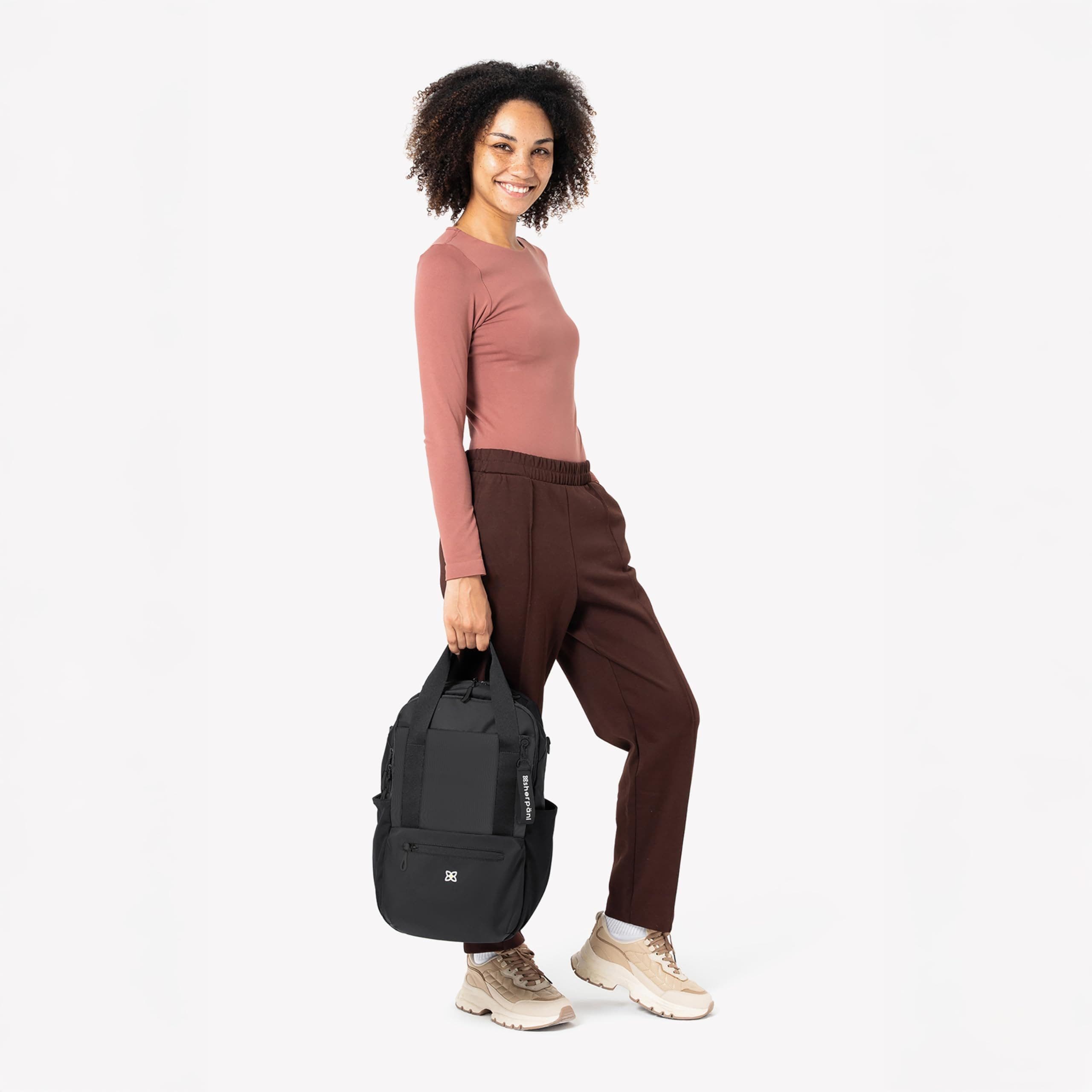 Sherpani Camden Convertible 3 in 1 Tote Bag, 18L Travel Backpack RFID Protection, Fits 15" Laptop, Con Leche, Alternate, color, Raven