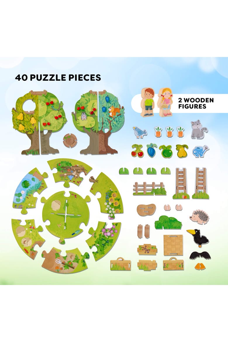 3D Puzzle Orchard Play World 40 Pieces with Wooden Figures, Alternate, color, Green Multi