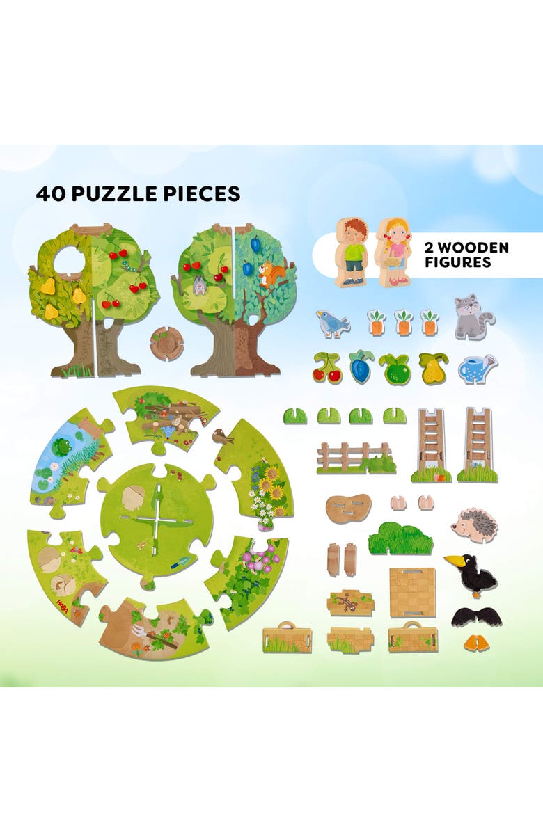 HABA 3D Puzzle Orchard Play World 40 Pieces with Wooden Figures, Alternate, color, Green Multi
