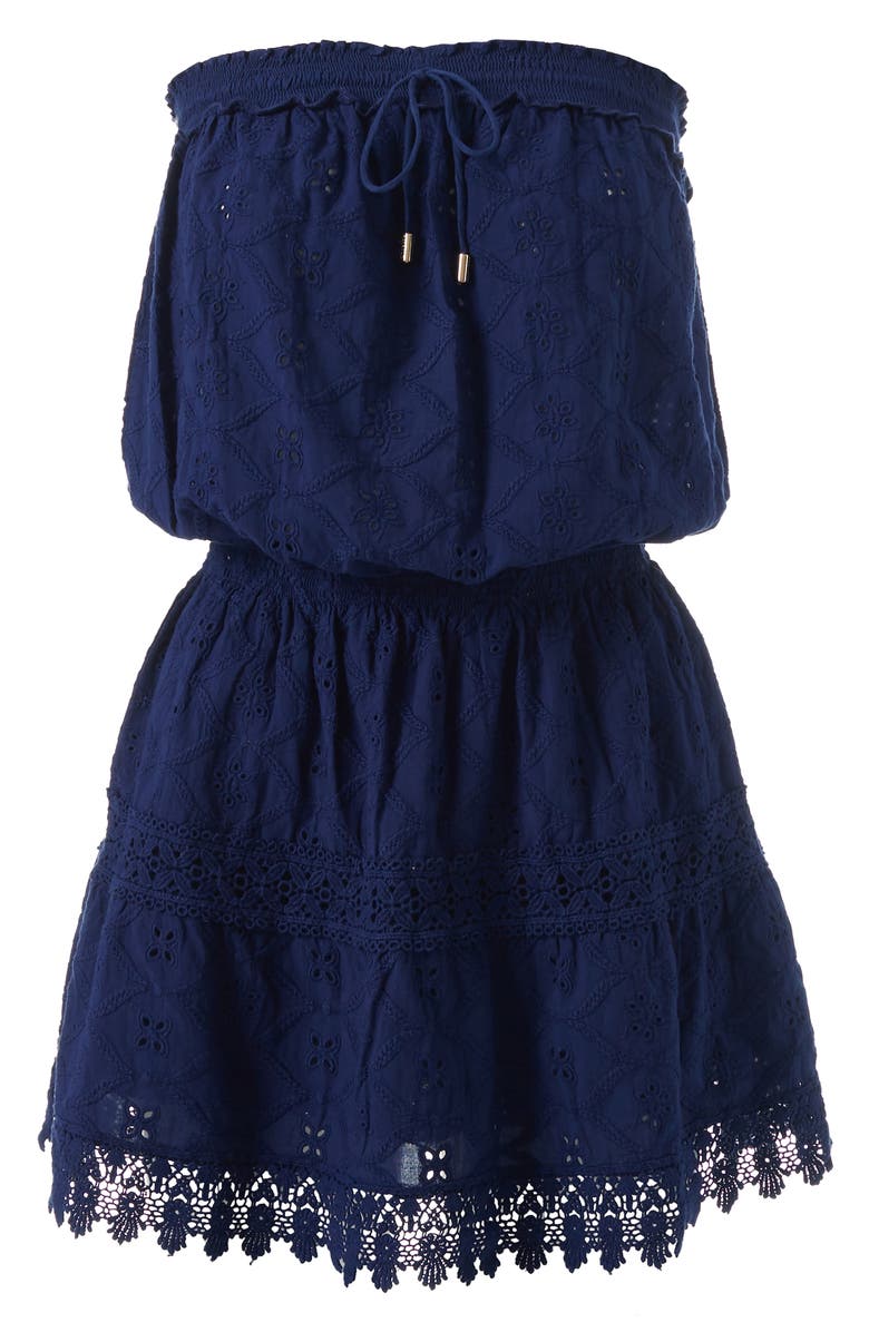 Melissa Odabash Iris Strapless Cover-Up Dress, Alternate, color, Navy