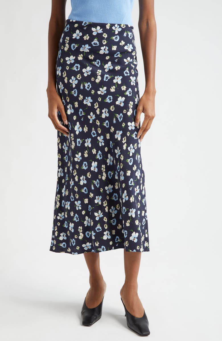 Veronica Beard Clover Floral Silk Blend Skirt, Main, color, Navy Multi