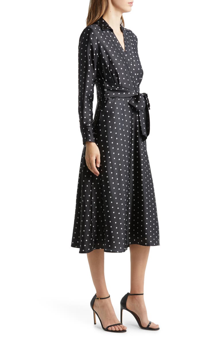 Tahari ASL Polka Dot Hammered Satin Faux Wrap Dress, Alternate, color, 