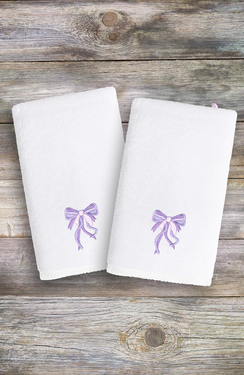 Linum Home Textiles 2-Pack Embroidered Hand Towel, Alternate, color, White/ Purple