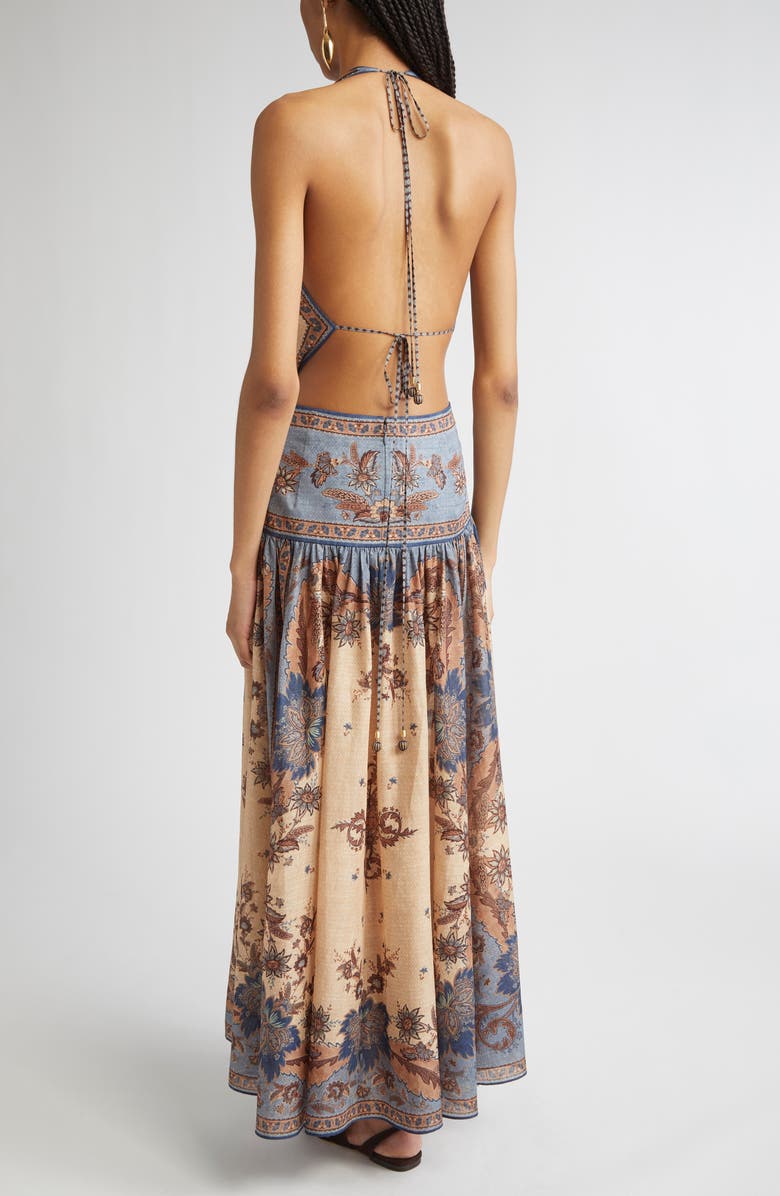 Zimmermann Ascension Paisley Floral Halter Neck Maxi Dress, Alternate, color, Blue/ Cream Indienne Floral