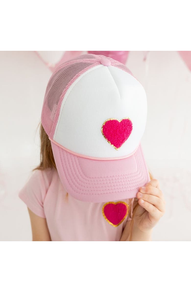 Sweet Wink Bright Pink Heart Patch Valentine's Day Trucker Hat, Alternate, color,