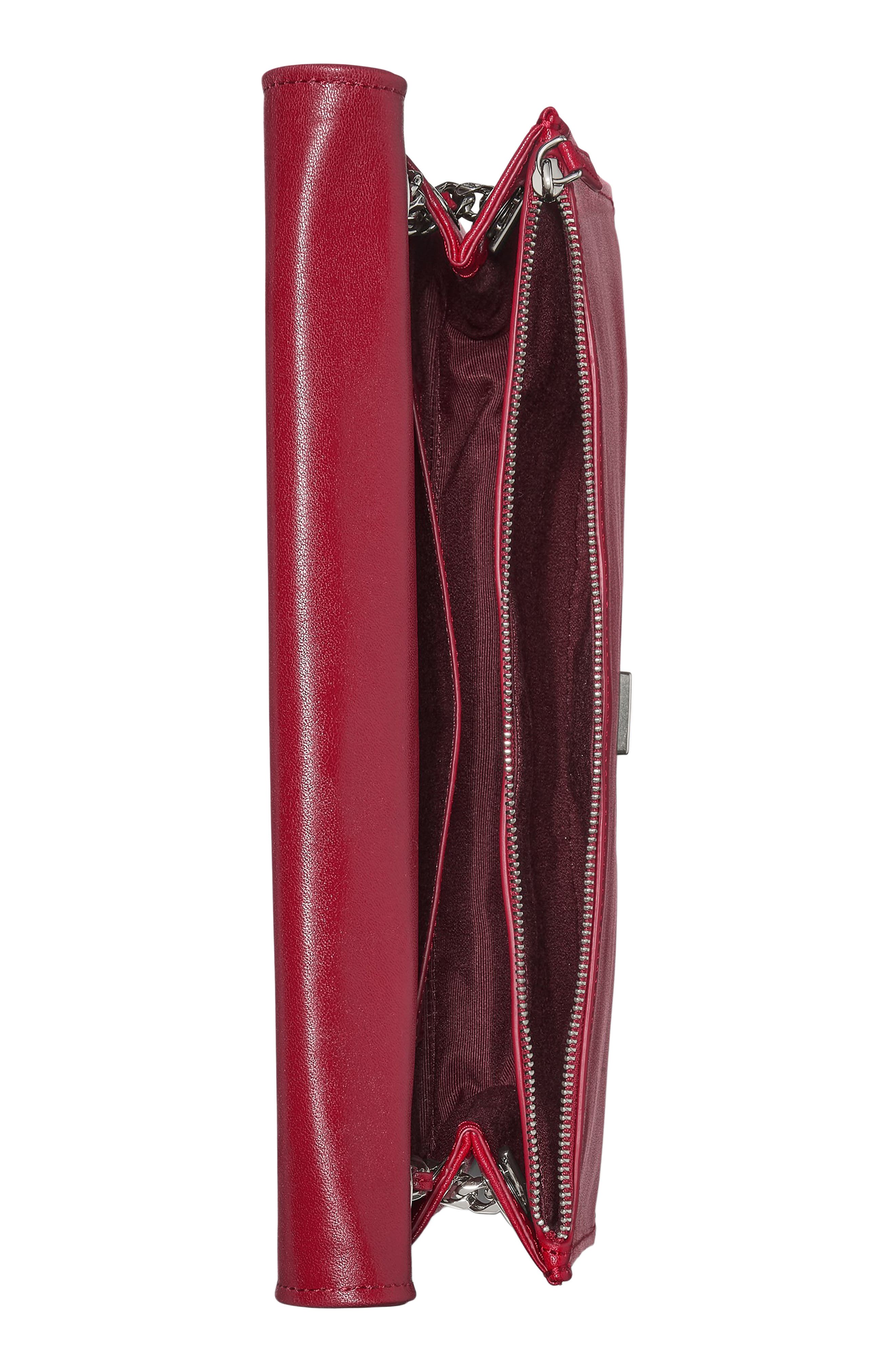 deco fine grain leather convertible chain shoulder bag, Alternate, color, RED JAM