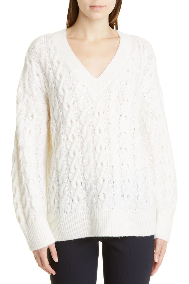 Lattice Cable Knit Wool & Alpaca Blend Sweater, Main, color, CREAM