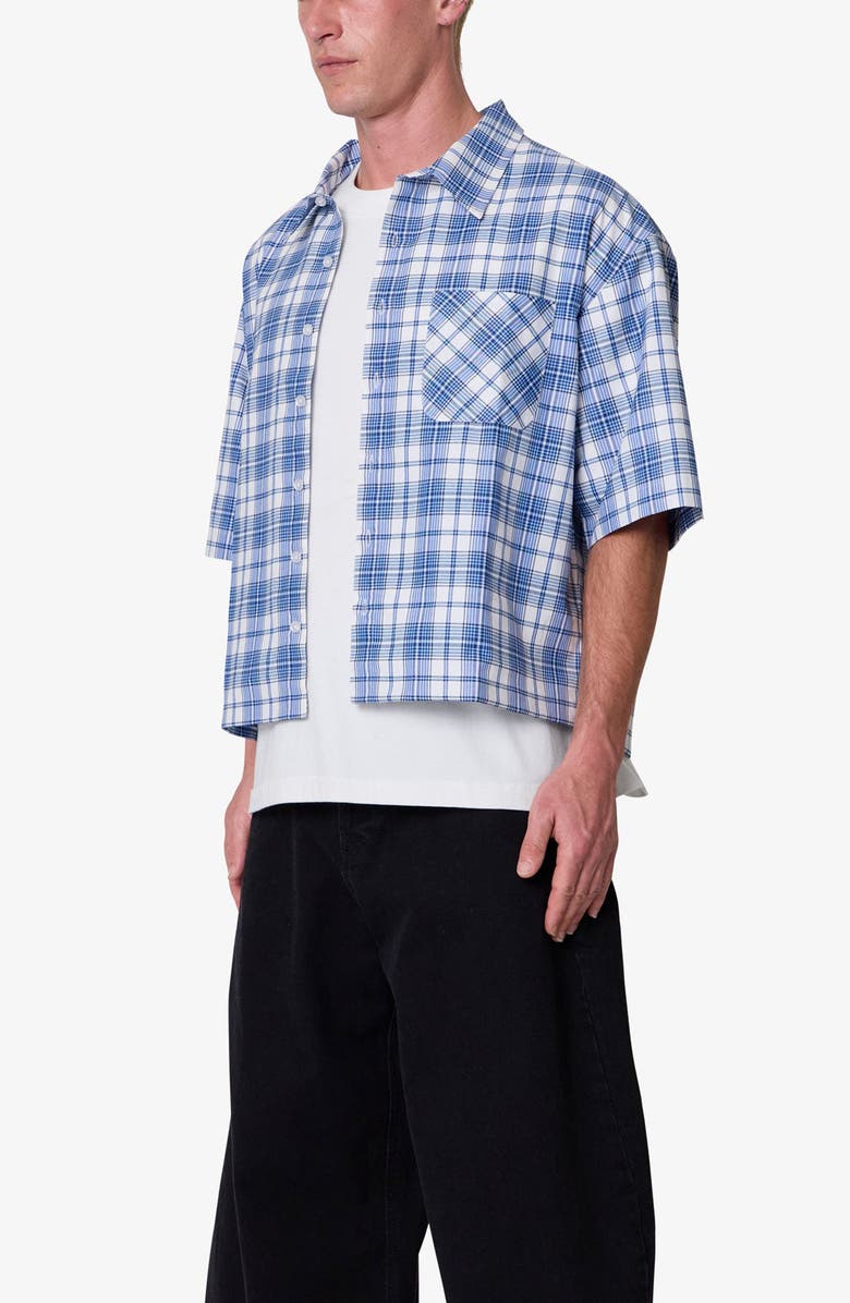 mnml Plaid Crop Short Sleeve Cotton Flannel Button-Up Shirt, Alternate, color, 