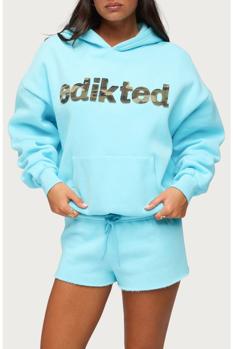 Camo Cutie Oversize Hoodie, Main, color, TURQUOISE
