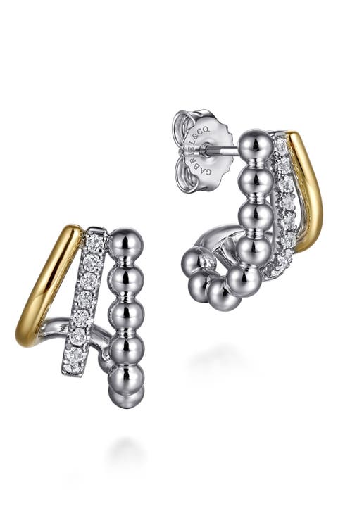 Bujukan Sterling Silver, 14K Gold & White Sapphire J-Hoop Earrings