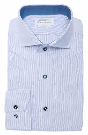 Lorenzo Uomo Trim Fit Textured Vertical Stripe Cotton Dress Shirt