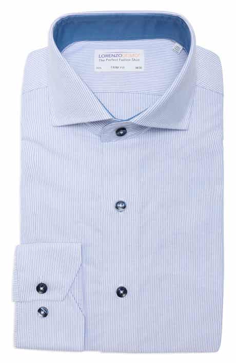 Lorenzo Uomo Trim Fit Textured Vertical Stripe Cotton Dress Shirt