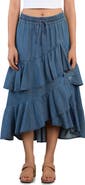 Wash Lab Denim Moonlit Ruffle Midi Skirt