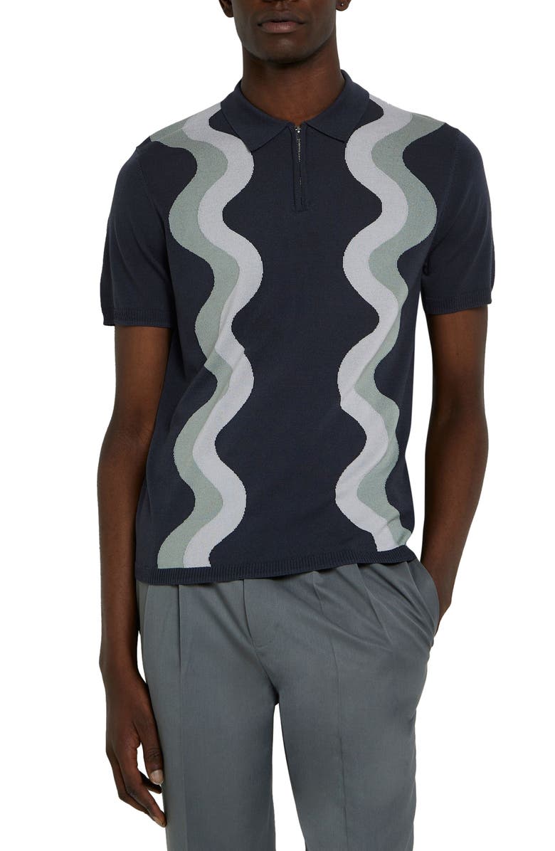 River Island Swirl Stripe Polo Sweater, Main, color, 