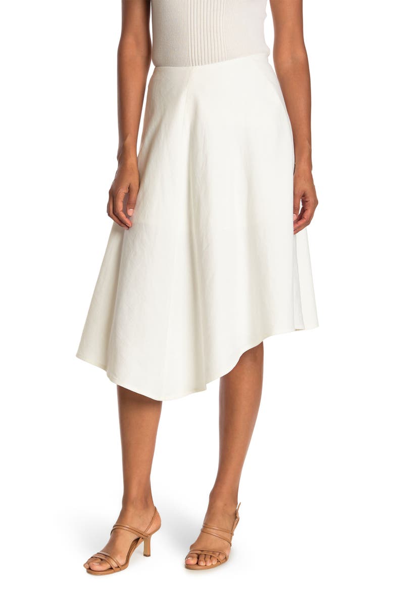 Linen Blend Asymmetrical Hem Midi Skirt, Main, color, OFF WHITE