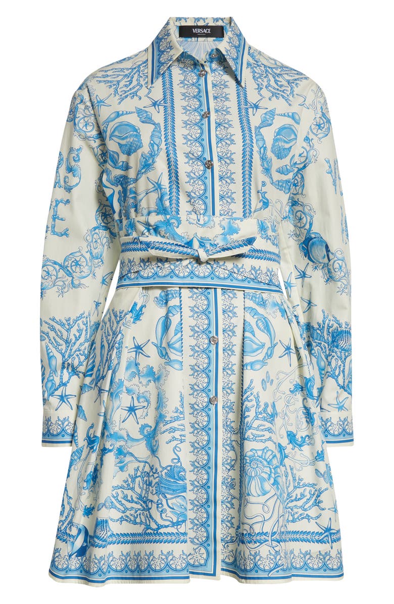 Versace Underwater Barocco Long Sleeve Cotton Poplin Shirtdress, Alternate, color, Eggshell Bright Dv Blue