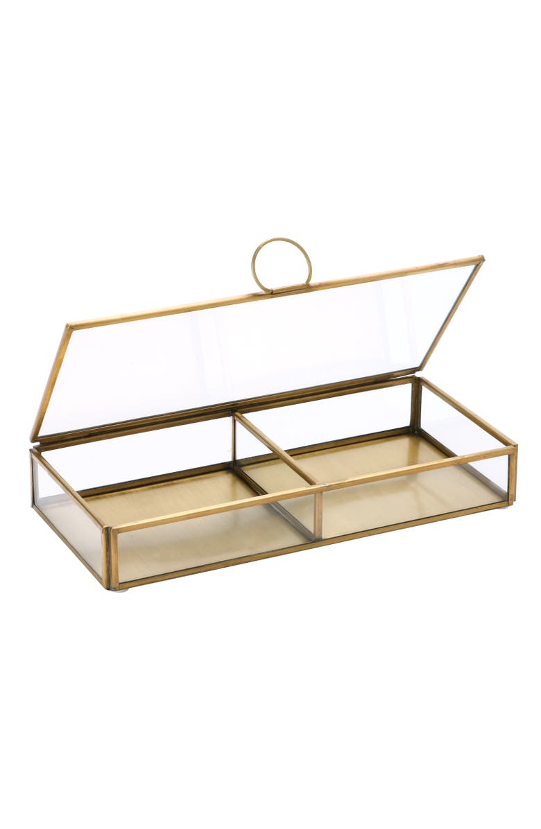 Storied Home Brass and Glass Display Box with Two Compartments, Clear, Alternate, color, Brass