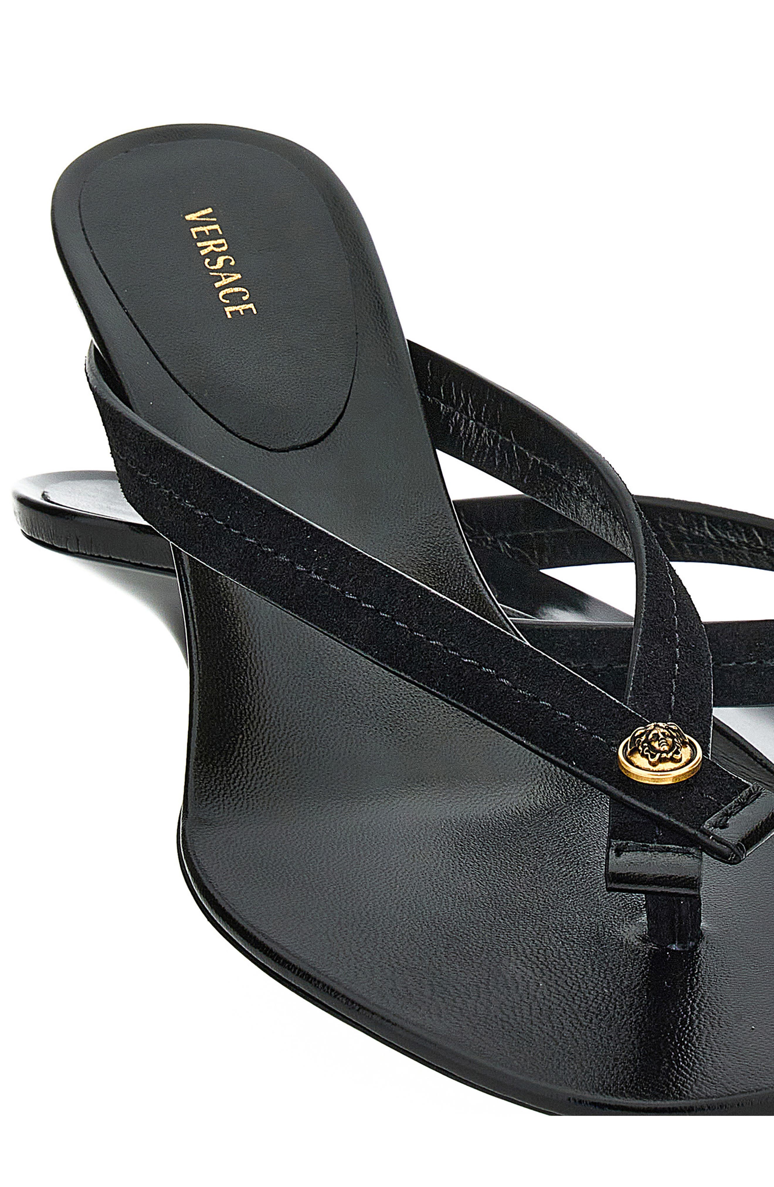 Medusa Leather Thong Sandal, Alternate, color, BLACK-GOLD