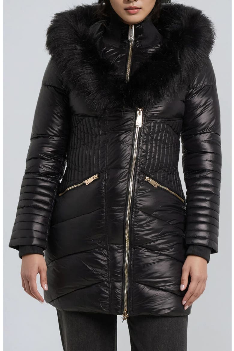 Gigi-El Faux Fur Trim Hooded Parka, Main, color, BLACK