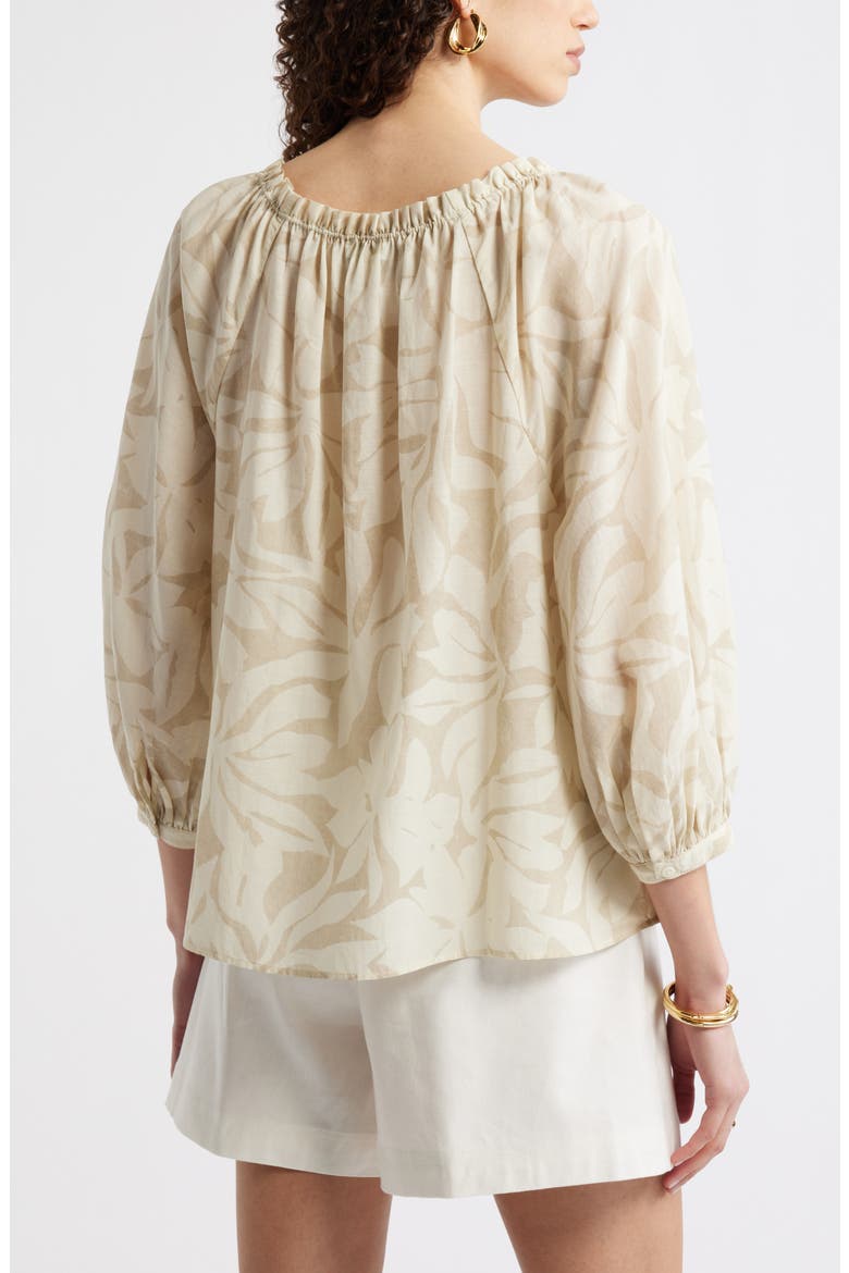 Ruffle Neck Tie Front Top, Alternate, color, IVORY- BEIGE FIRA BLOOM