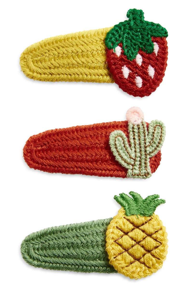 Cara Kids' 3-Pack Knit Fruit Hair Clips, Main, color, Red Multi