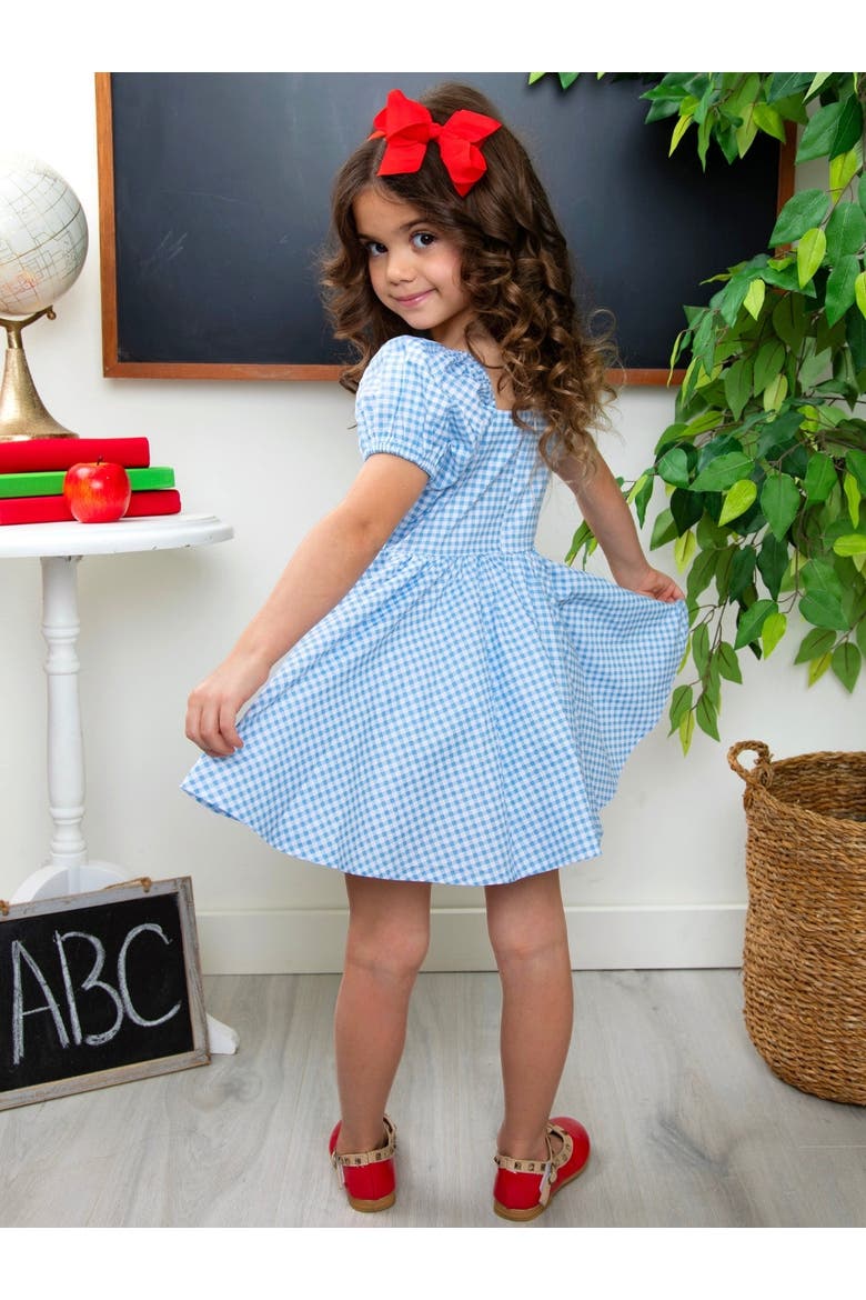 Apple Sweetheart Gingham Puff Sleeve Dress, Alternate, color, Blue