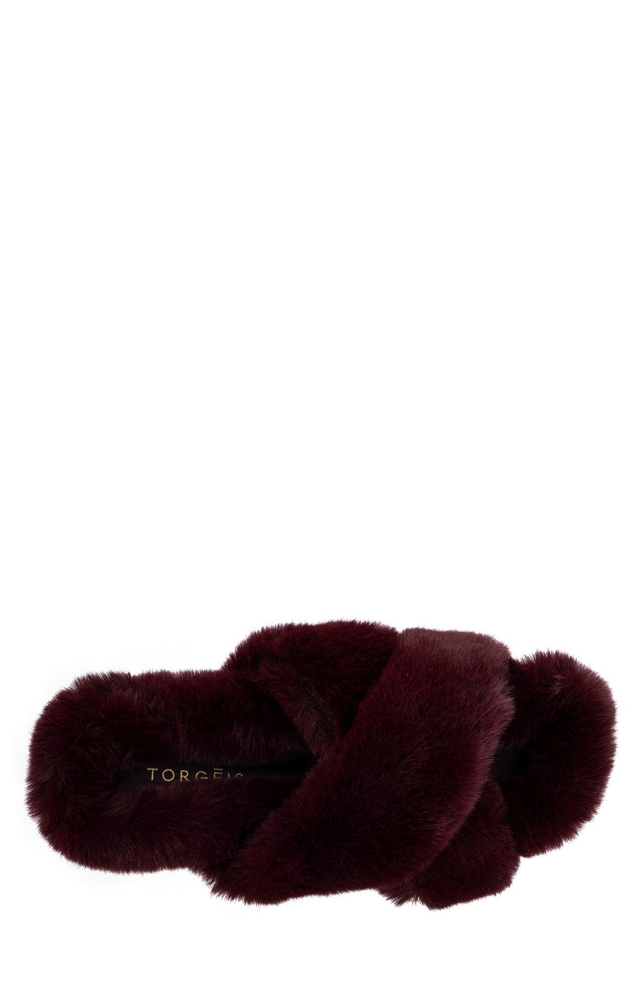 Luna Faux Fur Slipper, Alternate, color, BURGUNDY