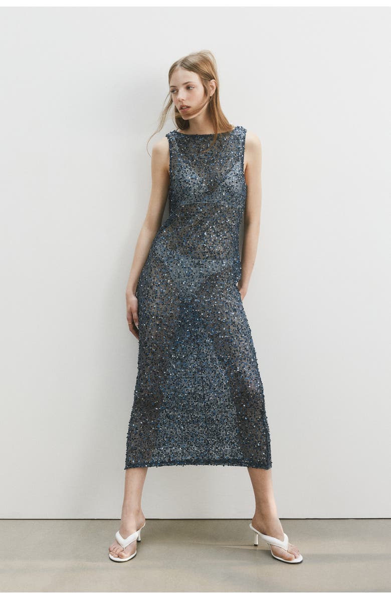 H&M Sequined Net Dress, Alternate, color, Dark Turquoise