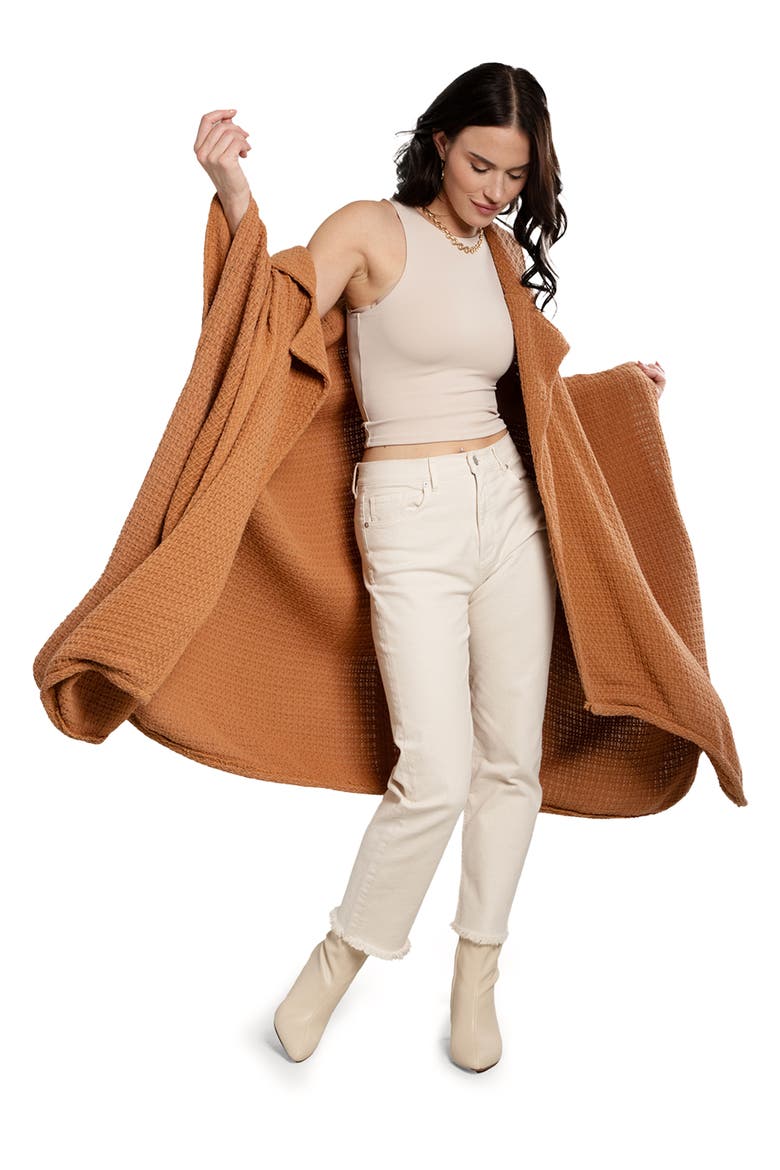 Waffle Drape Jacket, Alternate, color, BROWN