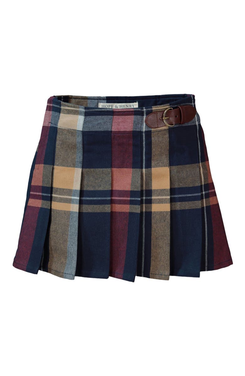 Hope & Henry Baby Girls' Organic Pleated Buckle Skirt, Infant, Alternate, color, Navy Multi Plaid